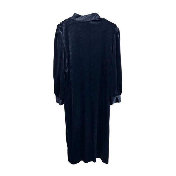 Vintage Navy Blue Velvet Robe Quilted Detail Long Sleeves  Sz LP - Picture 2 of 9